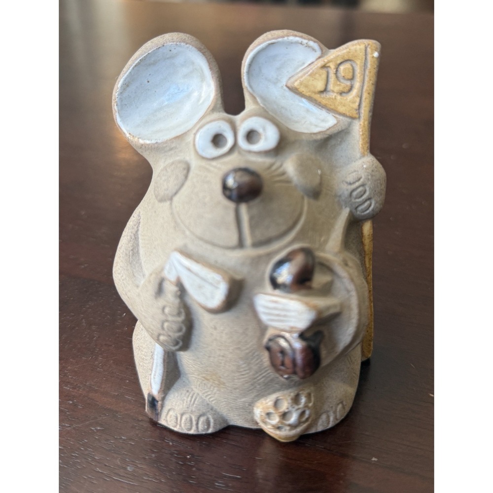 MCM Pottery Craft by Robert Maxwell 19th Hole Golf Mouse Figurine • Signed